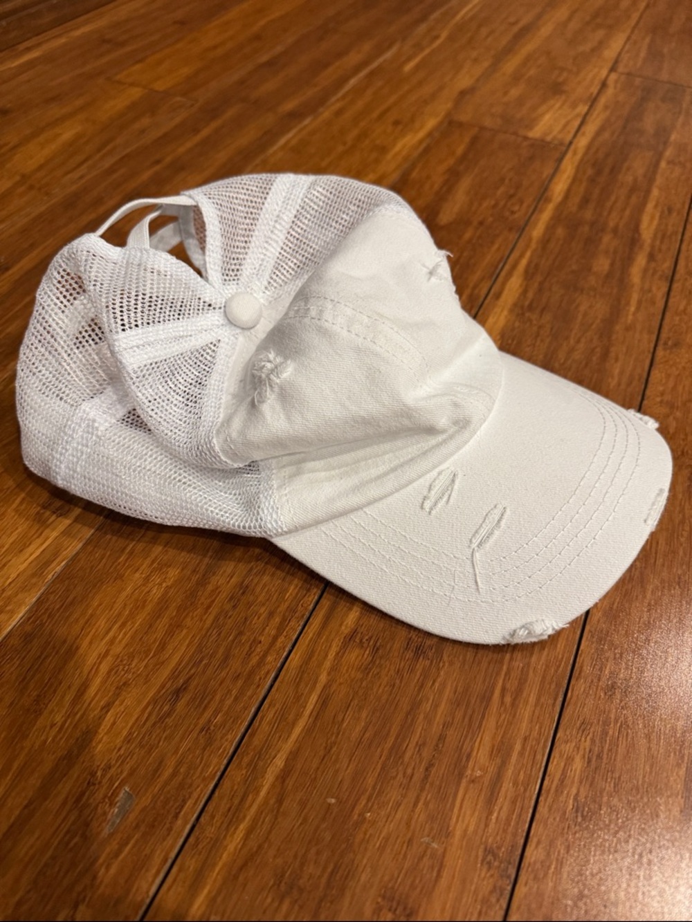 White Distressed Mesh Back Baseball Cap - Picture 2 of 3